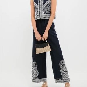 Tuckernuck 	Navy and White Embroidered Emme Pants